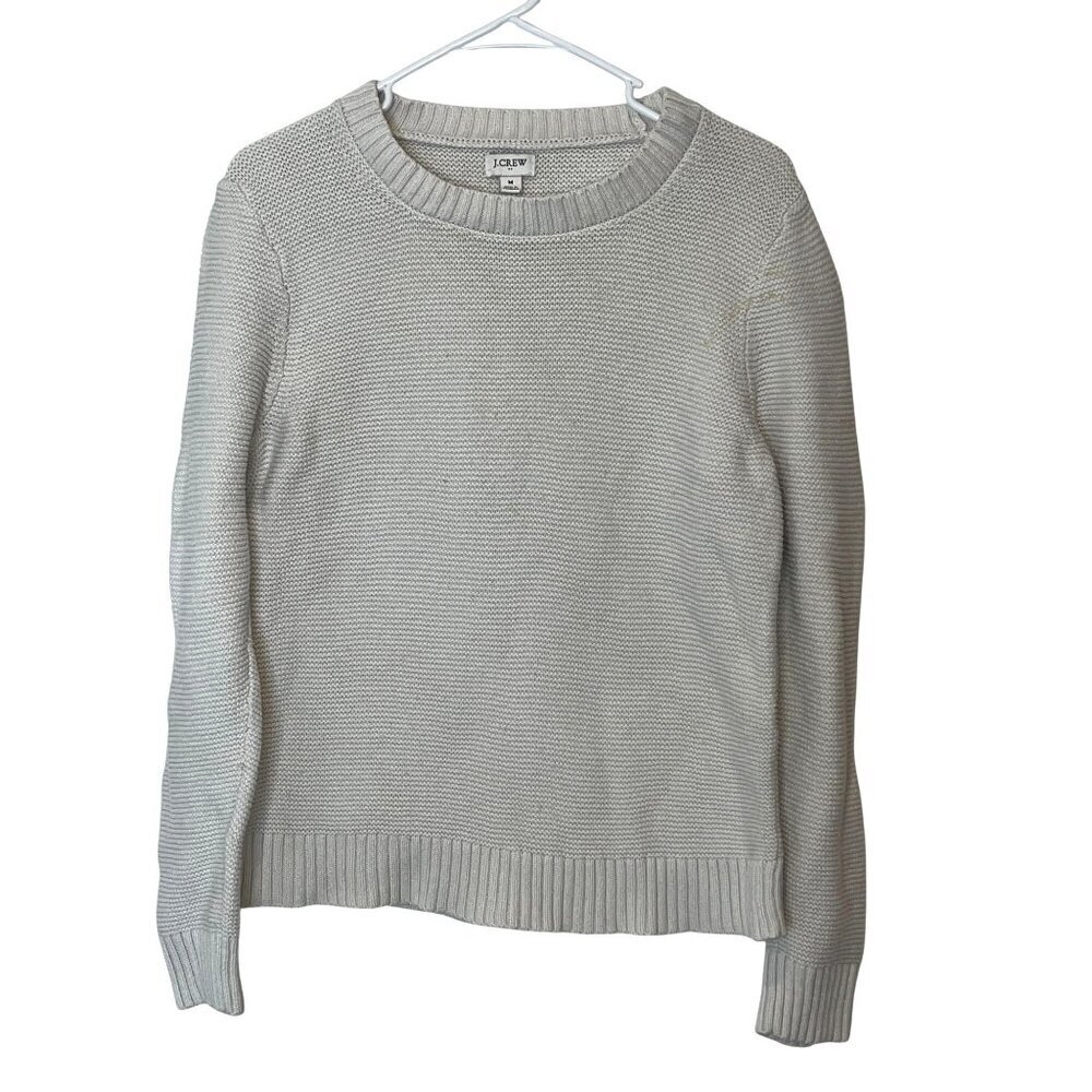 J.Crew Womens Medium Ivory Knit Cotton Blend Crewneck Sweater